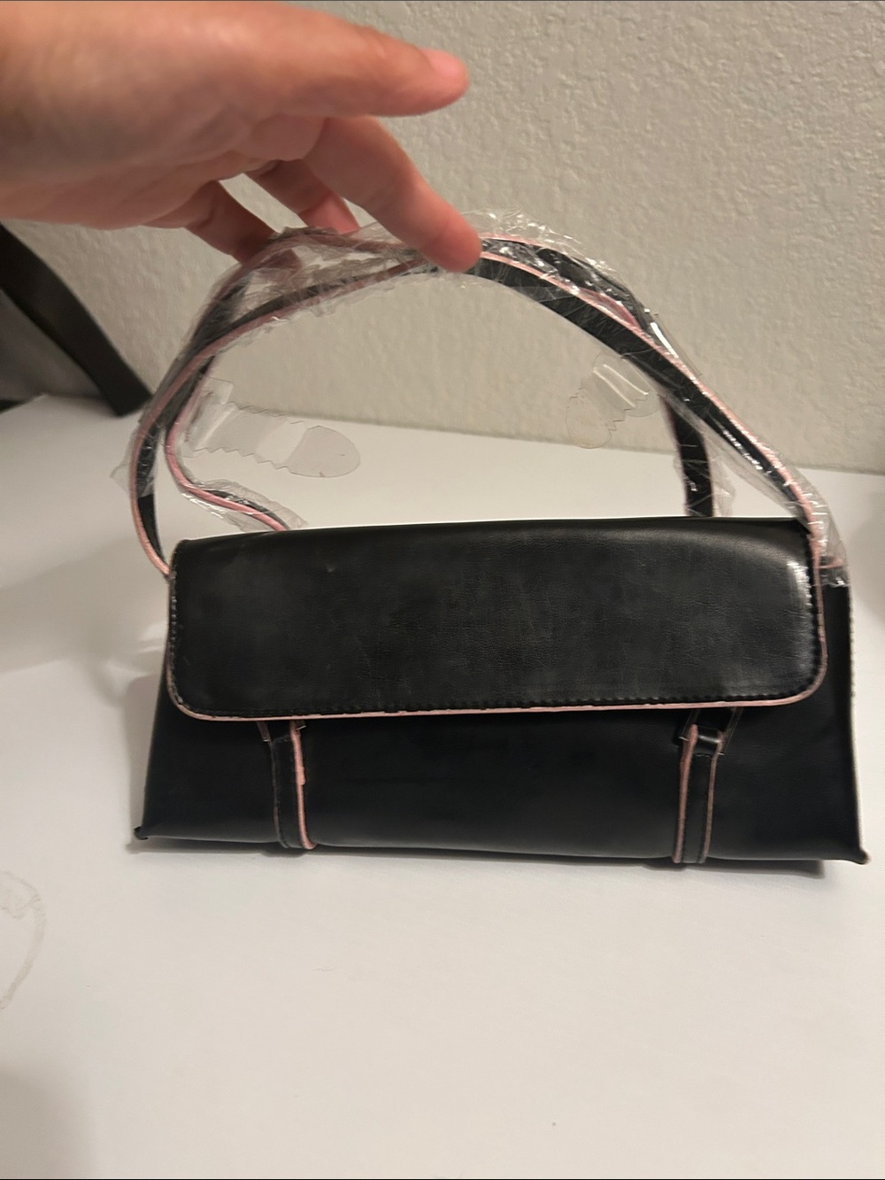 Whatever Forever Black Shoulder Bag with Pink Trim